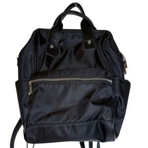 Co-Lab Black Nylon Backpack Silver Hardware Top Handle Travel Bag Chic Traveler